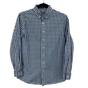 Vineyard Vines Whale Shirt Long Sleeve Button Down Navy White Gingham Boys 16
